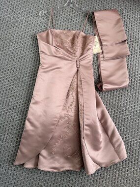 Gorgeous NWT Taupe Cocktail Dress! Small. Perfect for wedding, evening, events!